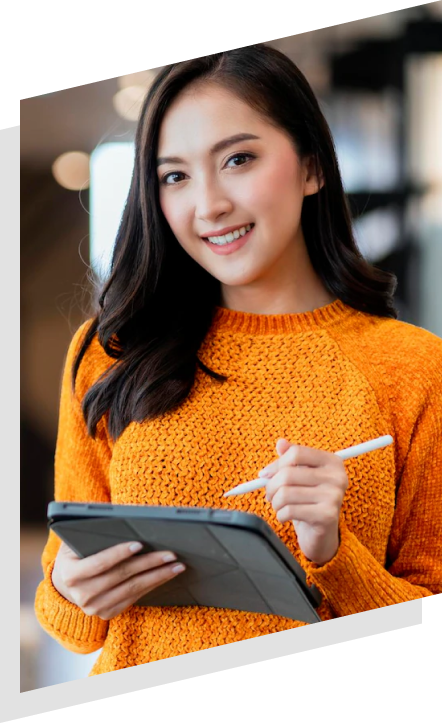 A woman holding a tablet